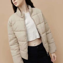 Ginger by Lifestyle Beige Plain Puffer Jacket-image-21