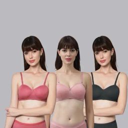 AROUSY Pink & Black Cotton Bra Panty Set - Pack Of 3-image-12