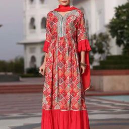 Jaipur Kurti Red Printed Anarkali Kurta With Dupatta-13