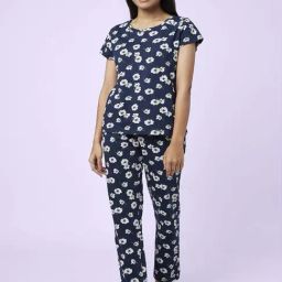 YU by Pantaloons Navy Cotton Floral Print Top Pyjama Set-picture-22