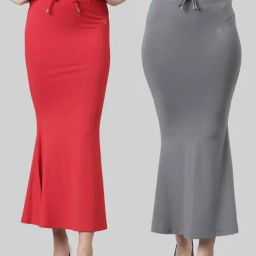 TWIN BIRDS Red & Grey Plain Saree Shapewear - Pack Of 2-image-40