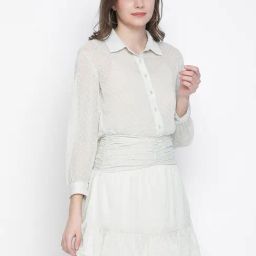 Oxolloxo Light Green Self Design Fit & Flare Dress-picture-29