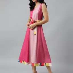 W Multicolored Color-Block Pattern A-Line Dress image 4