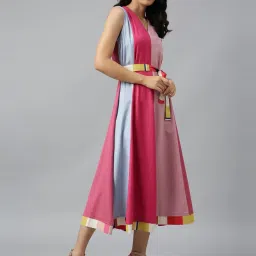 W Multicolored Color-Block Pattern A-Line Dress image 5