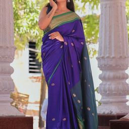 VILLAGIUS Ethnic Motifs Woven Design Zari Silk Cotton Saree-image-56