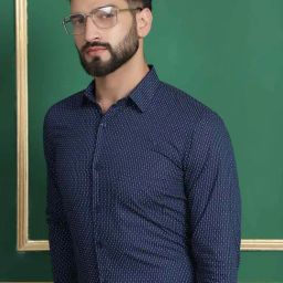 Indian Needle Navy Cotton Regular Fit Printed Shirt-picture-6
