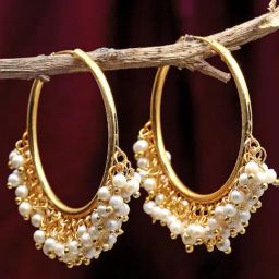 Zeneme 18K Gold Plated White Pearl Bali Earrings-image-54