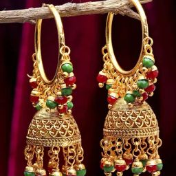 Zeneme 18K Gold Plated Multicolour Pearl Jhumki Earrings-20