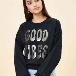 Coolsters by Pantaloons Girls Jet Black Printed Full Sleeves Sweatshirts & Hoodies-picture-10