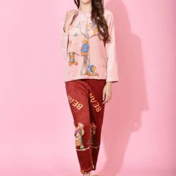 TAG 7 Pink & Maroon Graphic Print T-Shirt Pyjama Set-picture-47