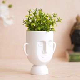 eCraftIndia Multicolor Plastic Human Face Shaped Vase with Artificial Plant-image-69
