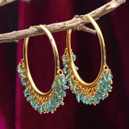 Zeneme 18K Gold Plated Blue Pearl Bali Earrings-12
