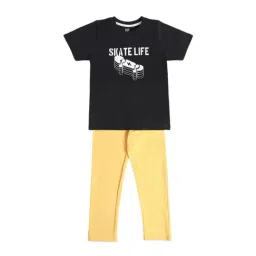 Miniklub Boys Black Printed Regular Fit Top with Pants-image-84