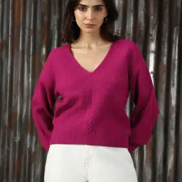 High Star Pink Self Design Sweater-image-67