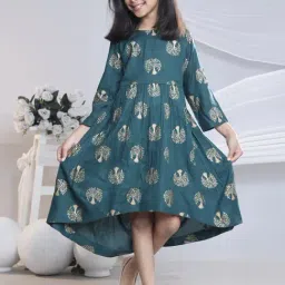 Misbis Girls Green Comfort Fit Printed Dress-image-84