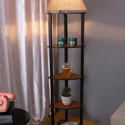 Devansh Yellow Wooden Shelf Floor Lamp-54