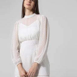 Only White Self Design Fit & Flare Dress-image-41