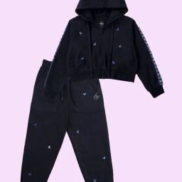 Kiddopanti Girls Black with Butterfly Applique Regular Fit Sweatshirt with Trackpants-image-17