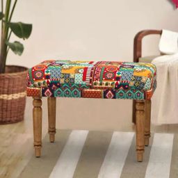 Chumbak Nawaab Swirls Ikat Multicolor Sheesham Wood Small Bench-image-9