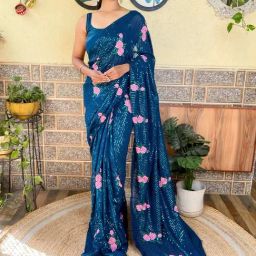 Saree Mall Blue Embellished Saree With Unstitched Blouse-image-34