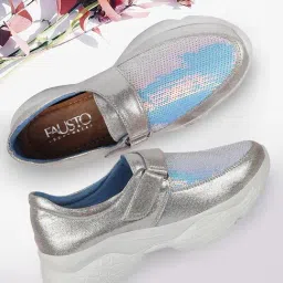 Fausto Women's Silver Walking Shoes-15