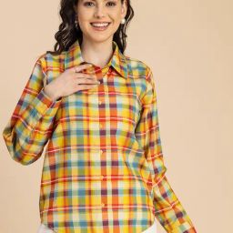 Moomaya Yellow Cotton Checks Shirt-image-45