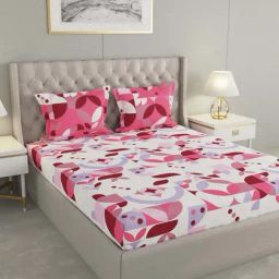 Raymond Home Celebrate White & Pink 120 TC Cotton Queen Bedsheet with 2 Pillow Covers-image-15