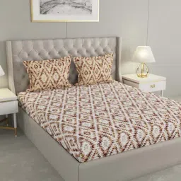 Raymond Home Celebrate Brown & White 120 TC Cotton Queen Bedsheet with 2 Pillow Covers-image-77