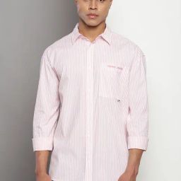 Tommy Hilfiger Pink Cotton Relaxed Fit Striped Shirt-image-87