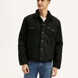 Levi's Black Cotton Regular Fit Denim Jacket-image-93