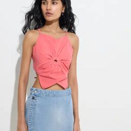 Nuon by Westside Coral Flower Cut-Out Cotton-Blend Top-image-51