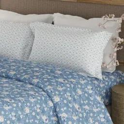 Boutique Living Valatia Floral Blue Cotton Floral 200 TC King Flat Bedsheet with 2 Pillow Covers-image-91