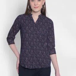 Crimsoune Club Navy & Peach Printed Shirt-image-53