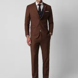 Van Heusen Brown Slim Fit Checks Three Piece Suit-picture-32
