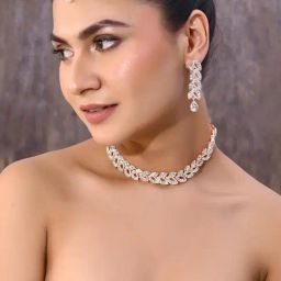 VOJ Gold Plated Cz-Studded Jewellery Set with Mangtikka for Women-image-51