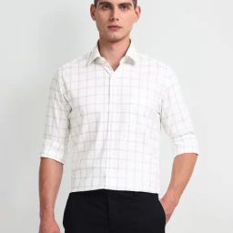 Arrow White Cotton Slim Fit Checks Shirt-picture-30
