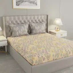 Raymond Home Celebrate Beige 120 TC Cotton Queen Bedsheet with 2 Pillow Covers-image-86