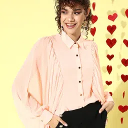 KASSUALLY Peach Relaxed Fit Shirt-image-26