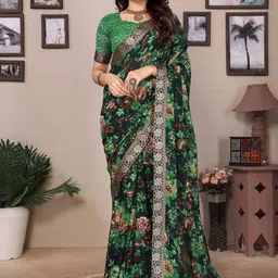KALINI Floral Printed Poly Georgette Saree-image-49