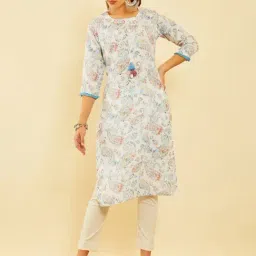 Soch White Viscose Blend Paisley Printed Kurta With Tassels-picture-1