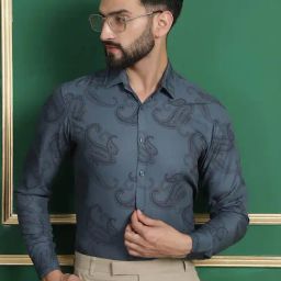 Indian Needle Grey Cotton Regular Fit Printed Shirt-picture-4