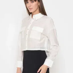 MADAME White Printed Casual Shirt-image-4