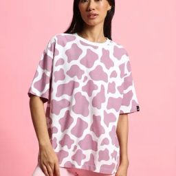 Bewakoof White & Purple Cotton Camo Print Oversized T-Shirt-image-16