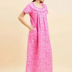 Sweet Dreams Pink Cotton Printed Night Gown-picture-14