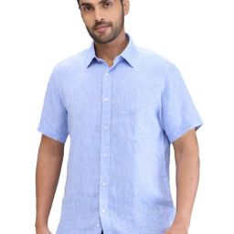 Colorplus Blue Linen Tailored Fit Texture Shirt-image-36