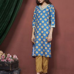 all about you Bandhani Printed V-Neck Straight Cotton Kurta-image-66