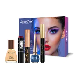 Seven Seas Foundation Velvet Touch Lipstick Lip Balm & 2-Pcs Liquid Eyeliner Makeup Combo-19