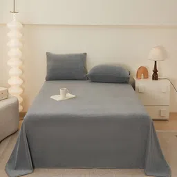 JC HOME Grey Pure Cotton 140TC Queen Bedsheet Set - 2.00 m x 2.45 m-image-74