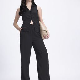 glitchez Legit Versatile Crinkled Effect Shirt Style Top With Trousers-23
