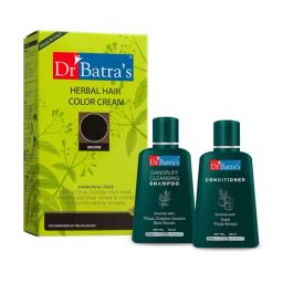 Dr. Batra's Herbal Hair Color Cream Brown, Dandruff Cleansing Shampoo & Conditioner-image-86
